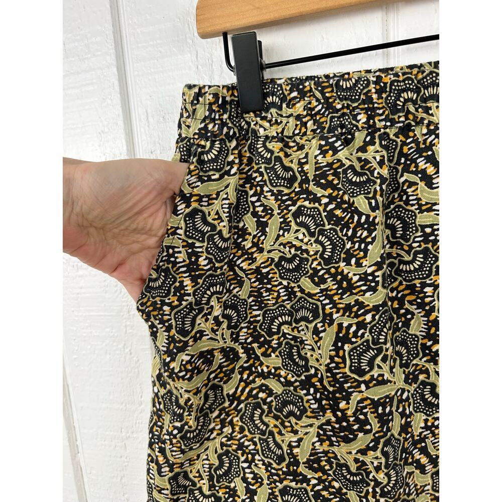 Rachel Zoe 100% Linen Floral Print Ruffle Hem Mini Skirt Black Green Womens L - Picture 2 of 6